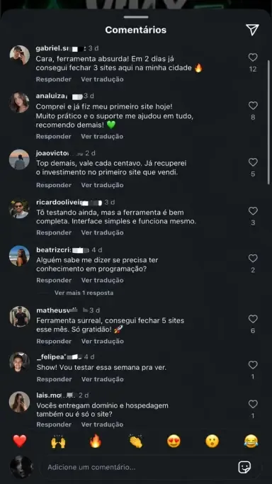 Print de conversa real: Comentários reais, Instagram